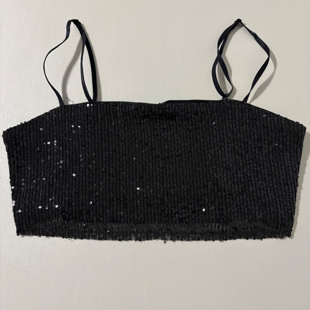 g.o.d. black sequin sparkle‎ cami crop top party going out xs